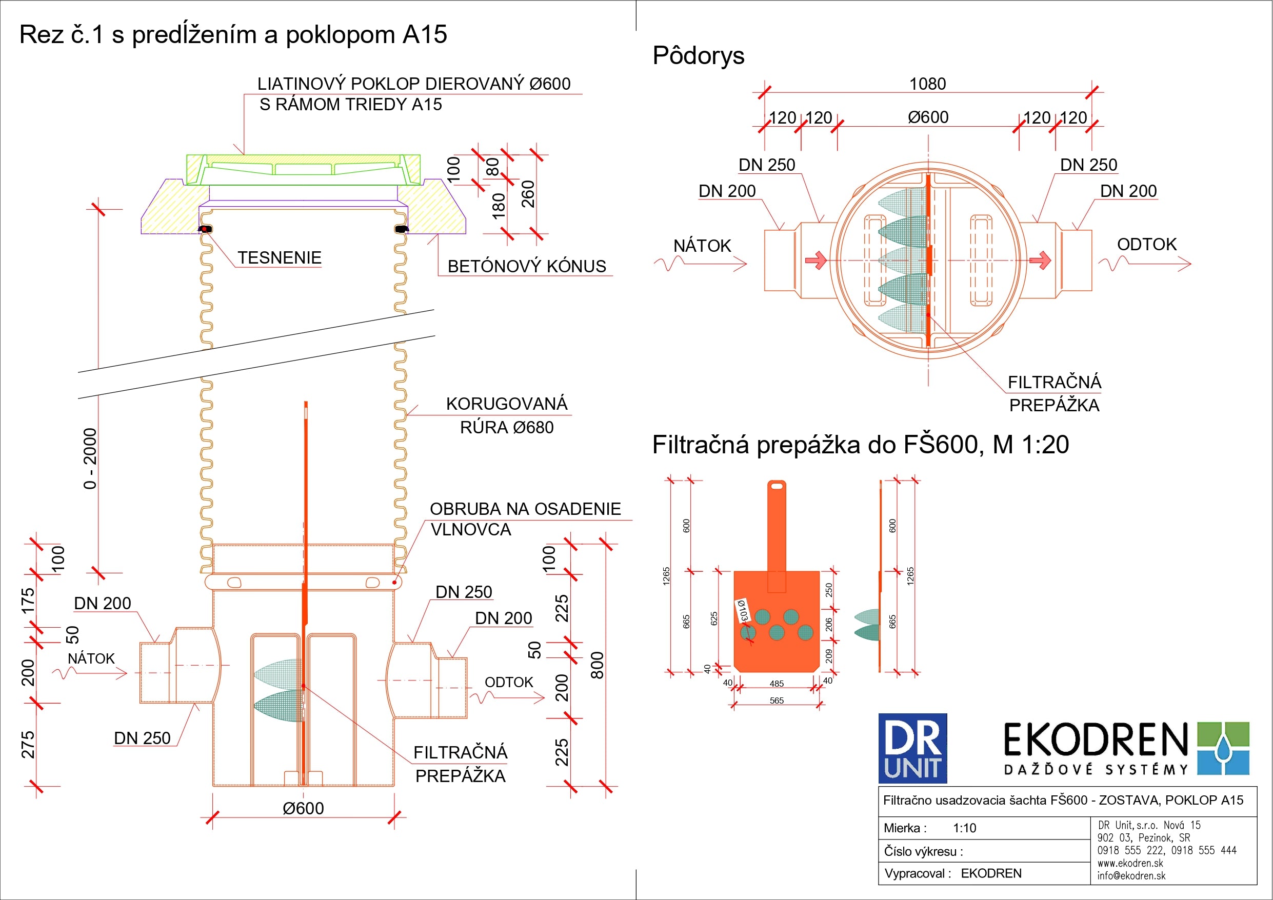 Filtračno-usadzovacia šachta FŠ600 s filtr. prepážkou a s poklopom